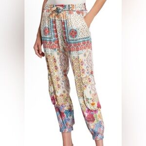 EUC Johnny Was Landa Printed Drawstring Satin Cargp Pants